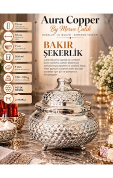 Aura Copper Kapaklı Bakır Şekerlik 3 Ayaklı El İşlemeli Lokumluk Gümüş Renk-petek Aura Copper Kapaklı Bakır Şekerlik 3 Ayaklı El İşlemeli Lokumluk Gümüş Renk-petek