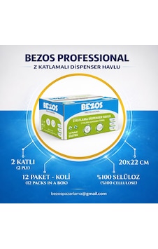 Bezos Professional Z Katlamalı Dispenser Havlu 2 Katlı %100 Selüloz 20x22 Cm 12 Li Koli Bezos Professional Z Katlamalı Dispenser Havlu 2 Katlı %100 Selüloz 20x22 Cm 12 Li Koli
