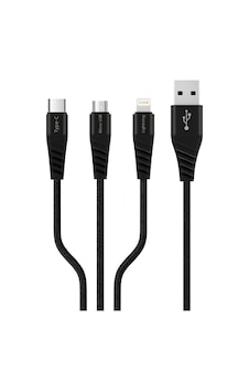 Polosmart Pbs412 Type-c / Micro Usb / Lightning 3 İn 1 Şarj Kablosu 1.2 Metre Siyah Polosmart Pbs412 Type-c / Micro Usb / Lightning 3 İn 1 Şarj Kablosu 1.2 Metre Siyah