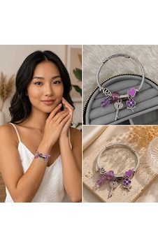 Premium Mor Kalp Ve Anahtar Charm Detaylı Gümüş Renk Kadın Charm Bijuteri Bileklik 20cm Gümüş - Mor Premium Mor Kalp Ve Anahtar Charm Detaylı Gümüş Renk Kadın Charm Bijuteri Bileklik 20cm Gümüş - Mor