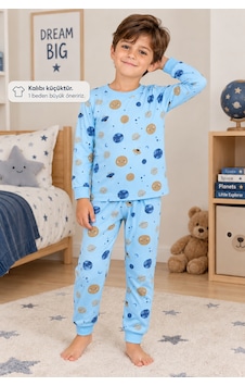 Beniizle Erkek Çocuk Desenli Pijama Takımı Mavi Beniizle Erkek Çocuk Desenli Pijama Takımı Mavi