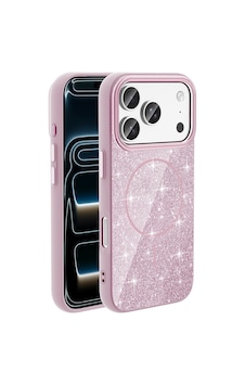 İphone 18 Pro Max Kılıf M-safe Şarj Özellikli Parlayan Simli Zore Okso Kapak - Pembe