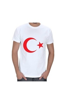 Erabaskı Erkek Beyaz Ayyıldız Baskılı Tişört Beyaz