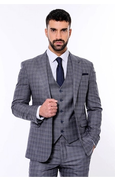 Wessi Ekose Desenli Yelekli Slim Fit Lacivert Takım Elbise Lacivert Wessi Ekose Desenli Yelekli Slim Fit Lacivert Takım Elbise Lacivert
