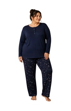 Confeo C840-905 Kadın Büyük Beden Viskon Patlı Uzunkol Pijama Takım Çok Renkli