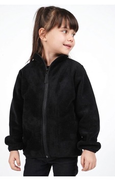 Dublino Kids Kız Çocuk Polar Dik Yaka Fermuarlı Sweatshirt Hırka Kazak SiYAH