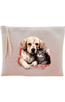 Kedi Ve Köpek Baskılı Makyaj Çantası Kedi Ve Köpek Baskılı Makyaj Çantası
