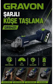 Gravon 20v 4ah Şarjlı Köşe Taşlama Gravon 20v 4ah Şarjlı Köşe Taşlama