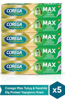 Corega Max Tutuş & Ferahlık Diş Protezi Yapıştırıcı Krem 40g x 5 Adet