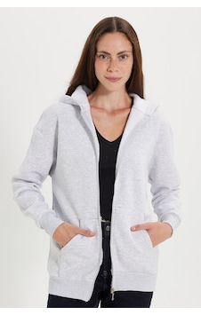 Tudors Kadın Oversize Geniş Kesim %100 Pamuk Kapüşonlu Fermuarlı Cepli Gri Sweatshirt-52773 Tudors Kadın Oversize Geniş Kesim %100 Pamuk Kapüşonlu Fermuarlı Cepli Gri Sweatshirt-52773