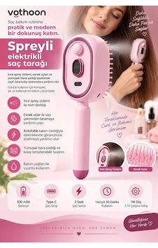 Zenvia Elektrikli Spreyli Saç Tarağı 300 Mah Type C Şarjlı İnce Spreyli Antistatik Bakım Fırçası Pembe Znv20 Zenvia Elektrikli Spreyli Saç Tarağı 300 Mah Type C Şarjlı İnce Spreyli Antistatik Bakım Fırçası Pembe Znv20