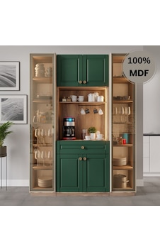 Form Kahve Köşesi Dolabı %100 Mdf Temperli Cam Hazır Mutfak Dolabı Yeşil Form Kahve Köşesi Dolabı %100 Mdf Temperli Cam Hazır Mutfak Dolabı Yeşil