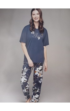 3nbe Kadın Büyük Beden Kısa Kollu Pijama Takımı Lacivert 2434