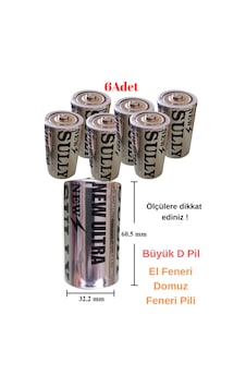 6 Adet D Pil El Feneri Radyo Domuz Feneri Pili Ölçüyü Dikkate Alınız 32mmx60mm 6 Adet D Pil El Feneri Radyo Domuz Feneri Pili Ölçüyü Dikkate Alınız 32mmx60mm