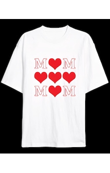 Alfanora Anneler Günü Hediye Mom Kalp Baskılı Oversize Bisiklet Yaka T-shirt - Beyaz Alfanora Anneler Günü Hediye Mom Kalp Baskılı Oversize Bisiklet Yaka T-shirt - Beyaz