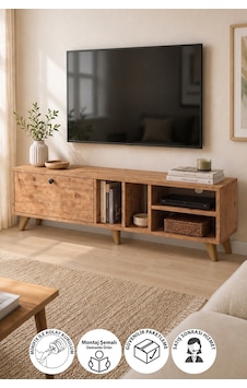 Tv Ünitesi 140 Cm Tv Sehpası Düşer Kapaklı Tv Ünitesi Televizyon Sehpası Sardinya Çam