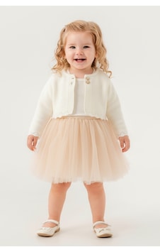 Mnk Baby & Kids Triko Bolerolu Kız Bebek Elbise M00772 Krem Mnk Baby & Kids Triko Bolerolu Kız Bebek Elbise M00772 Krem
