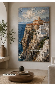 Premium Mavi Deniz Kıyısında Beyaz Uçurum Evleri Çerçevesiz Kanvas Tablo Premium Mavi Deniz Kıyısında Beyaz Uçurum Evleri Çerçevesiz Kanvas Tablo