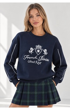 Mevese Kadın Nakış İşlemeli Bisiklet Yaka Sweatshirt - Üç İplik Şardonlu Sıcak Tutan Üst - Lacivert Mevese Kadın Nakış İşlemeli Bisiklet Yaka Sweatshirt - Üç İplik Şardonlu Sıcak Tutan Üst - Lacivert
