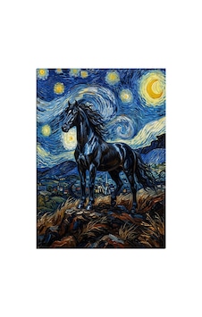 Van Gogh Tarzı Siyah At Yıldızlı Gece Dekoratif Kanvas - Mdf Ahşap Tablo Çok Renkli Van Gogh Tarzı Siyah At Yıldızlı Gece Dekoratif Kanvas - Mdf Ahşap Tablo Çok Renkli