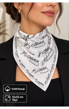 Herşeynota Atatürk İmza Desenli Beyaz %100 Pamuk 52x52cm Fular Bandana Okul, Etkinlik, Tören, Gösteri Çok Renkli Herşeynota Atatürk İmza Desenli Beyaz %100 Pamuk 52x52cm Fular Bandana Okul, Etkinlik, Tören, Gösteri Çok Renkli