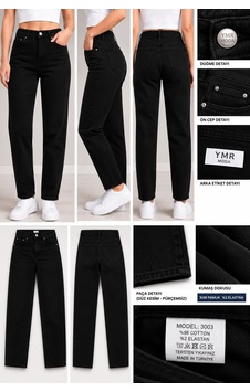 Ymr Moda Siyah Likralı Mom Kadın Kot Pantolon 3303-24/32 Ymr Moda Siyah Likralı Mom Kadın Kot Pantolon 3303-24/32