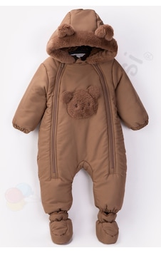 Bebek Vadisi Ayıcıklı İçi Peluş Kapüşonlu Eldivenli Kar Kışlık Çocuk Kız Erkek Bebek Astronot Tulum Kozmonot Mont Kahverengi