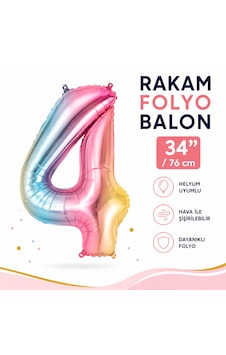 4 Rakam Folyo Balon Gökkuşağı 34 İnç 76 Cm Doğum Günü Parti Balonu Çok Renkli 4 Rakam Folyo Balon Gökkuşağı 34 İnç 76 Cm Doğum Günü Parti Balonu Çok Renkli