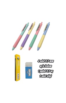 4 Adet 0.7 Mm Uçlu Kalem 1 Paket 0.7 Uç 1 Adet Silgi Çok Renkli 4 Adet 0.7 Mm Uçlu Kalem 1 Paket 0.7 Uç 1 Adet Silgi Çok Renkli