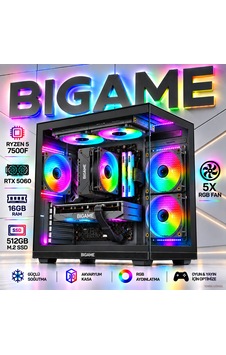 Bigame ANUBIS-V5 R5-7500F 16 GB 512 GB M2 SSD RTX5060 Free Dos Masaüstü Oyuncu Bilgisayarı Bigame ANUBIS-V5 R5-7500F 16 GB 512 GB M2 SSD RTX5060 Free Dos Masaüstü Oyuncu Bilgisayarı