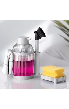 Flora 4 Parça Mutfak Banyo Temizlik Seti, Fırçalı Süngerlik Standlı Sıvı Sabunluk 4 Lü Set Gri Flora 4 Parça Mutfak Banyo Temizlik Seti, Fırçalı Süngerlik Standlı Sıvı Sabunluk 4 Lü Set Gri
