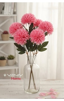 6 Dal Dekoratif Krizantem - Kasımpatı Çiçeği- 25 Cm- Yapay Çiçek Pudra Pembe Pembe
