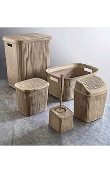 Dalgalı 5 Parça Banyo Seti Kirli Çamaşır Sepeti Deterjanlık Çöp Kovası Temiz Çamaşır Sepeti Çeyizlik Bej Bej Dalgalı 5 Parça Banyo Seti Kirli Çamaşır Sepeti Deterjanlık Çöp Kovası Temiz Çamaşır Sepeti Çeyizlik Bej Bej