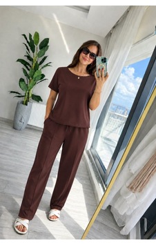 Veraura Lifestyle Kadın Kısa Kollu Bisiklet Yakalı Viskon Iki Iplik Bluz Ve Pantolon Ikili Takım Kahverengi Veraura Lifestyle Kadın Kısa Kollu Bisiklet Yakalı Viskon Iki Iplik Bluz Ve Pantolon Ikili Takım Kahverengi