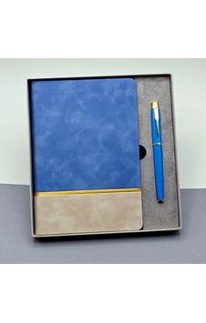 Gold Şeritli Mavi Defter Ve Kalem Seti Çok Renkli Gold Şeritli Mavi Defter Ve Kalem Seti Çok Renkli