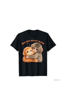 Flood Of Style Asla Yalnız Değilsin Sevimli Bebek Maymun Meme T-shirt Erkekler Kadınlar Için % 100% Pamuk T Siyah