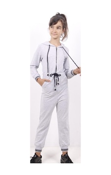 Toontoy Kids Toontoy Kız Çocuk Beli Bağçıklı Kapşonlu Tulum Gri Melanj Toontoy Kids Toontoy Kız Çocuk Beli Bağçıklı Kapşonlu Tulum Gri Melanj