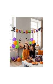 Halloween Cadı Şapkalı ''halloween'' Yazılı Banner - 2,70 Metre Cadılar Bayramı Kutlama Çok Renkli