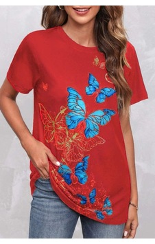 Butik İstanbul Kadın Kısa Kollu Mavi Sarı Kelebek Baskı Süprem T-shirt Kırmızı Butik İstanbul Kadın Kısa Kollu Mavi Sarı Kelebek Baskı Süprem T-shirt Kırmızı