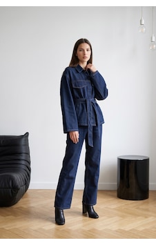 Unika Boutique Kadın Kuşaklı Denim Ceket Ve Pantolon Takım Çok Renkli Unika Boutique Kadın Kuşaklı Denim Ceket Ve Pantolon Takım Çok Renkli
