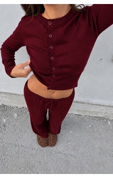 De Pose Düğme Detaylı Pijamalı Hırka Triko Takım Bordo De Pose Düğme Detaylı Pijamalı Hırka Triko Takım Bordo