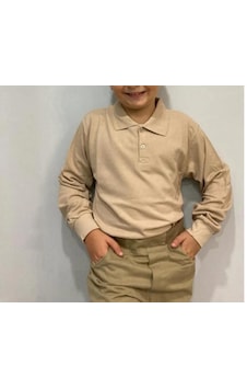 Dıgıl Kids Çocuk Polo Yaka Okul Tişörtü Uzun Kol Bej