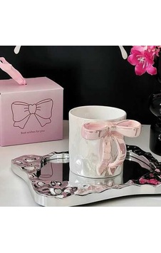 Kurdele Kupa Pembe - Hediye Seramik Kupa Açık Ahşap Kurdele Kupa Pembe - Hediye Seramik Kupa Açık Ahşap