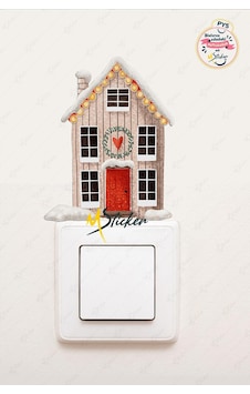 Yeni Yıl Sevimli Karlı Ev Priz Sticker - Yılbaşı Stickerı Dijital Baskı