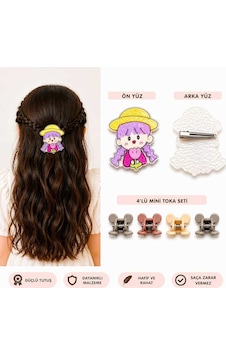 Sevimli Figürlü Büyük Saç Tokası + 4 Lü Mini Mandal Seti Lila Sevimli Figürlü Büyük Saç Tokası + 4 Lü Mini Mandal Seti Lila