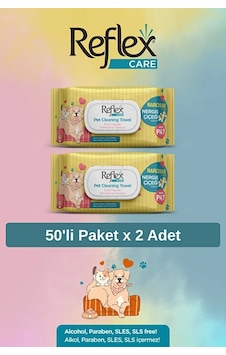 Reflex Care Nergis Kokulu Kedi Ve Köpekler İçin Çok Amaçlı Hijyenik Temizleme Mendili 50'li X 2 Adet
