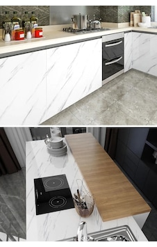 5 Metre X 60 Cm Mermer Folyo Kağıt Beyaz Yapışkanlı Mermer Görünümlü Masa Tezgah Dolap Mutfak Banyo