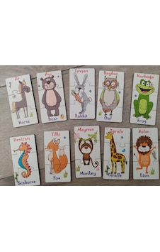 Hayvanlar 3lü Ahşap Renkli Puzzle 10 Parça