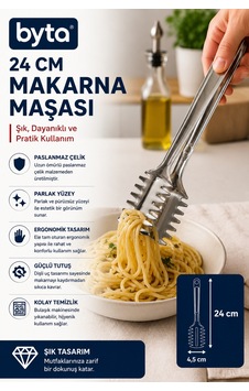 24 Cm Paslanmaz Çelik Makarna Servis Maşası Ergonomik Tutuşlu Lüks Mutfak Maşası Gri 24 Cm Paslanmaz Çelik Makarna Servis Maşası Ergonomik Tutuşlu Lüks Mutfak Maşası Gri