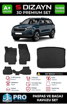 S-dizayn Skoda Karoq 3d Pro Havuzlu Paspas Ve Alt Bagaj Havuzu Seti 2'li Set 2018 Üzeri A+ Kalite